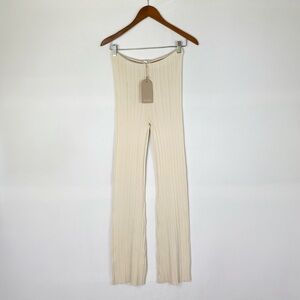 New Meshki Chiara Straight Leg Rib‎ Knit Pant in Cream Size Small Stretchy